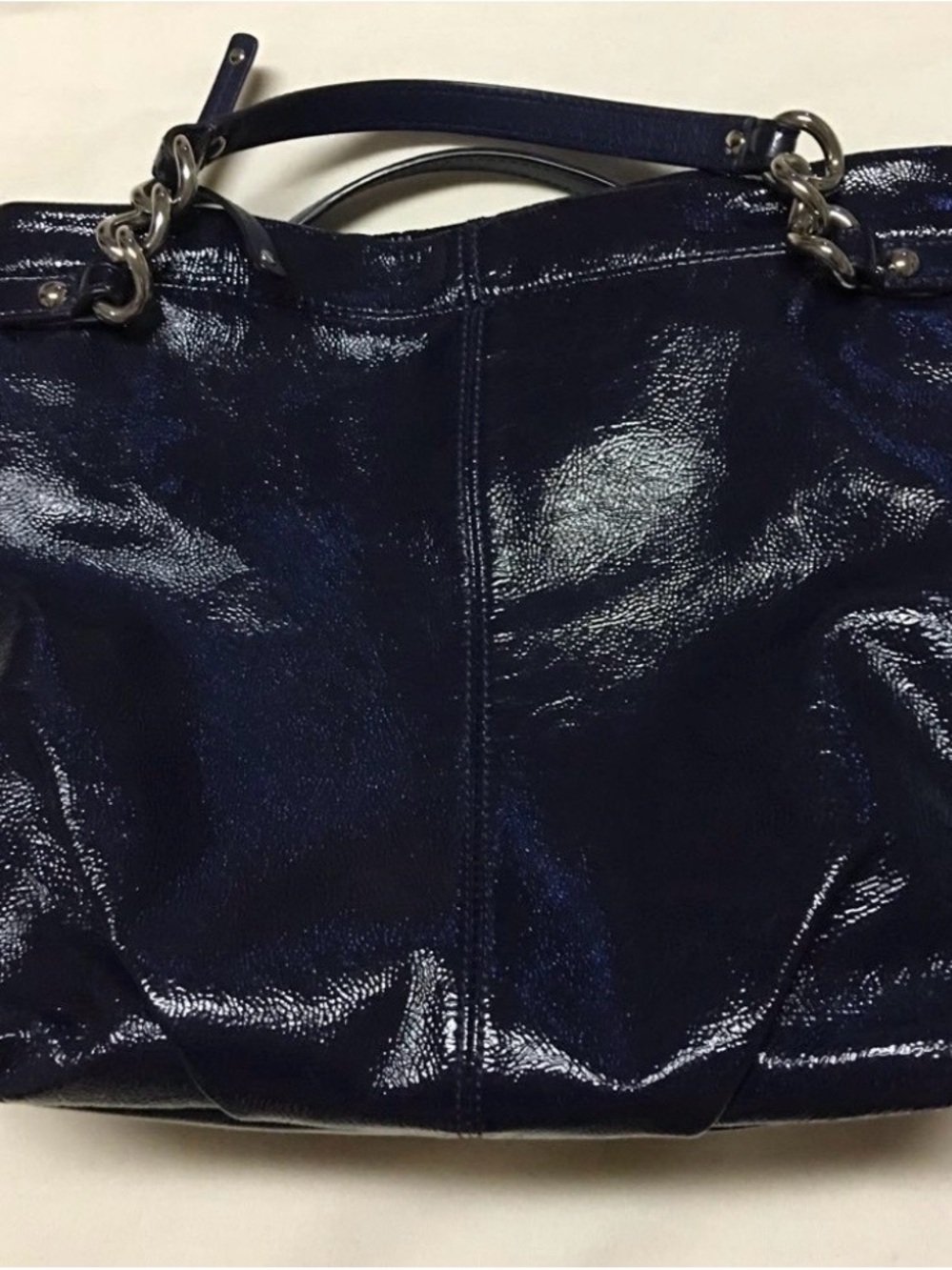 Coach Patent Leather Satchel in Navy
